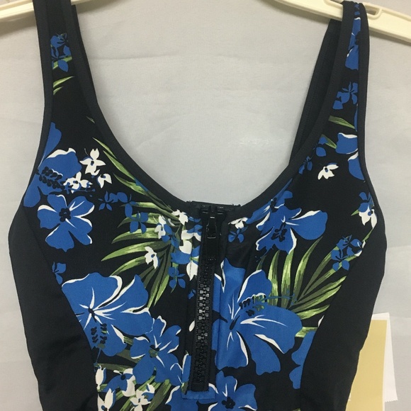 MICHAEL Michael Kors Bold Tropical Bliss Front Zip One-Piece Black Multi 6 NWT - Picture 5 of 5